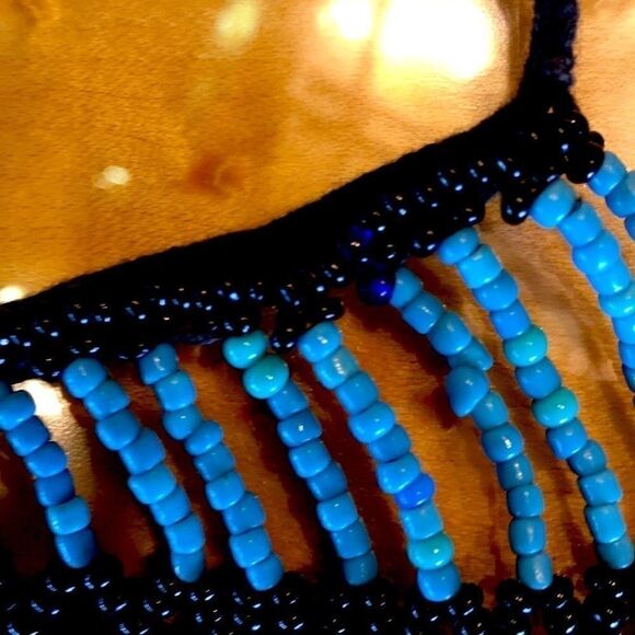 Vintage 60’s tie beaded dance skirt necklace or wall hanging cowrie shell bead - Picture 9 of 14